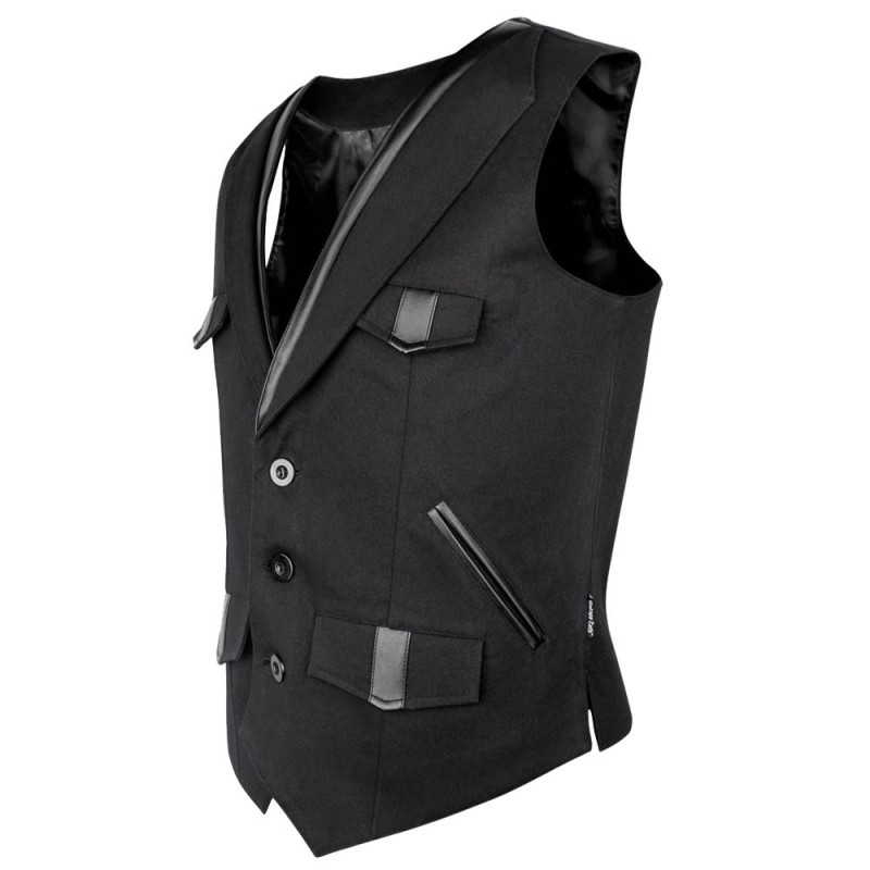 Men Gothic Wool Waistcoat Vest Black 